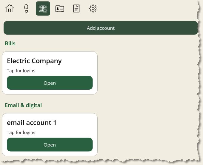 An account, with its login