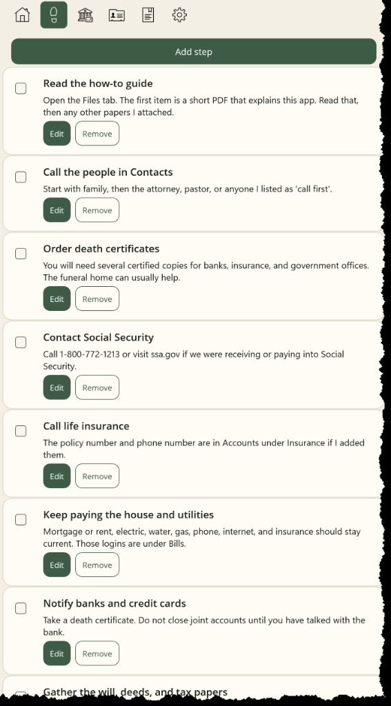 A step linked to an account or a contact